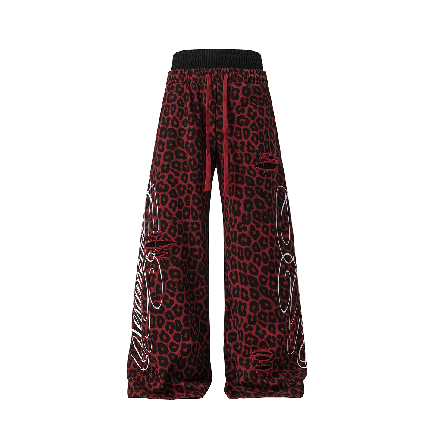 Red leopard print wide leg pants - front view