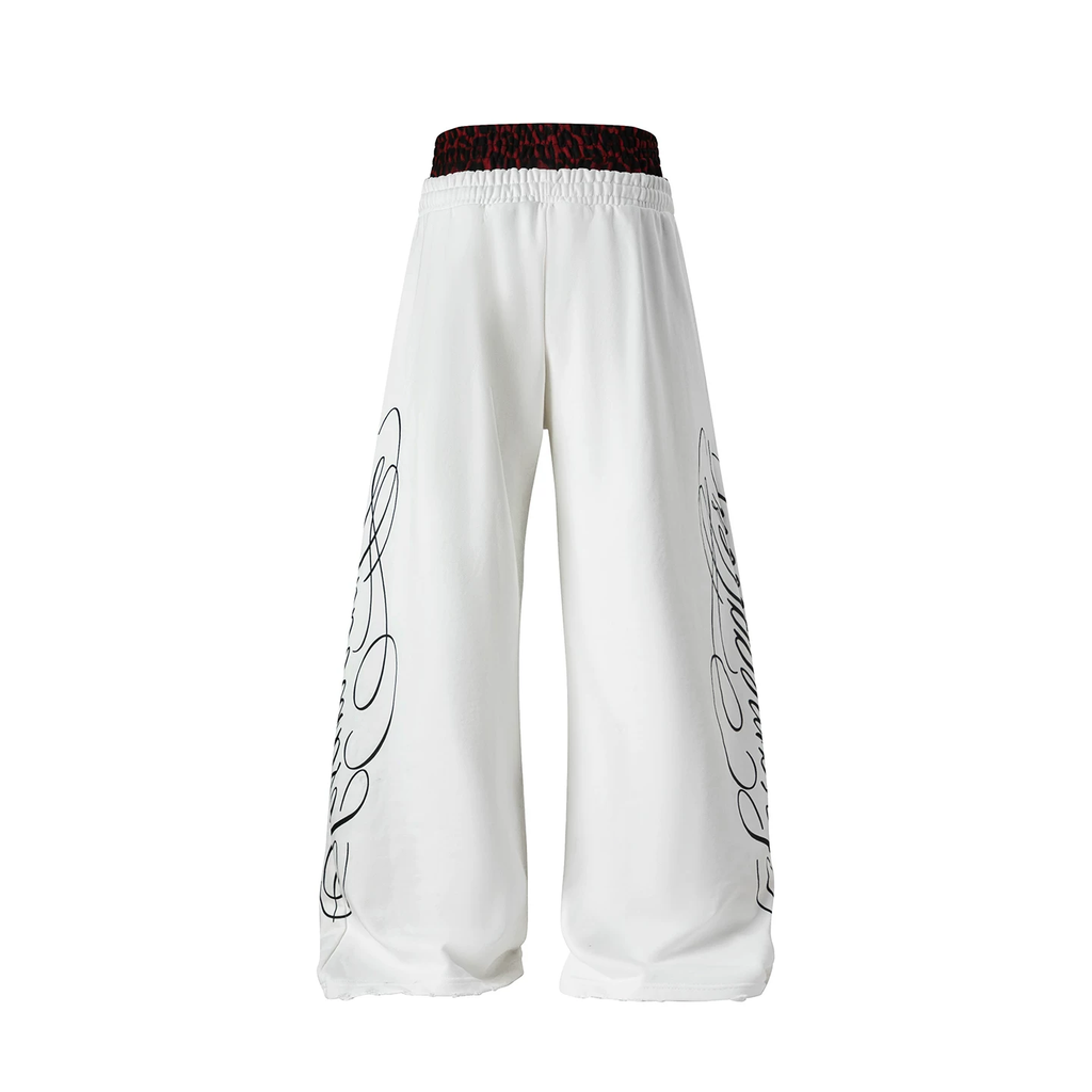 White Leopard Distressed Wide-Leg Pants - Back View